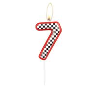 Birthday Cake Number 7 Candle Topper, Red Racing Happy Birthday 7th Cake Toppers, Red Black and White Racing Decorations for Kids Boys Car Theme Birthday Party
