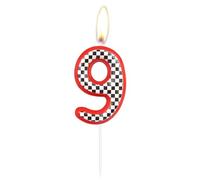 Birthday Cake Number 9 Candle Topper, Red Racing Happy Birthday 9th Cake Toppers, Red Black and White Racing Decorations for Kids Boys Car Theme Birthday Party