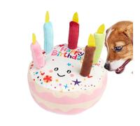 Birthday Cake Shape Teething Chew Toys, 6.69x6.69x3.54 Inches Dog Enrichment Toys, Grab Attention, Soft Plush, Improve Teeth Health, Interactive Toy for Small and Medium Sized Dogs