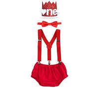 Birthday Cake Smash Outfit for Toddler Baby Boys Lumberjack Farm Wild One Party Lion Mickey Fancy Dress Up Princess Crown 4pcs Set Photo Shoot Costume Formal Suit Summer Wear Red-One 12 Months