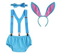 Birthday Cake Smash Outfit for Toddler Baby Boys Lumberjack Farm Wild One Party Lion Mickey Fancy Dress Up Princess Crown 4pcs Set Photo Shoot Costume Formal Suit Summer Wear Blue-rabbit 12 Months
