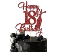 Birthday Cake Topper, 18th Birthday Celebration, Available in 15cm and 20cm, Glitter and Mirror Finish Many colours (18th, Red (15cm))
