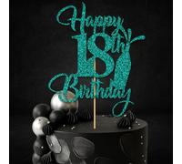 Birthday Cake Topper, 18th Birthday Celebration, Available in 15cm and 20cm, Glitter and Mirror Finish Many colours (18th, Turquoise (15cm))