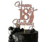 Birthday Cake Topper, 18th Birthday Celebration, Available in 15cm and 20cm, Glitter and Mirror Finish Many colours (18th, Rose gold (15cm))