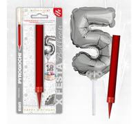 Birthday Cake Topper Decoration - 15cm Ice Founatin with 13cm Silver Number Balloon (5)