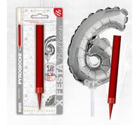 Birthday Cake Topper Decoration - 15cm Ice Founatin with 13cm Silver Number Balloon (6)