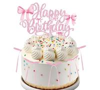 Birthday Cake Topper Set with Pink Bows, Pink Bow Cake Topper with Happy Birthday Sign, Bows for Cakes, HSC 7Pcs Vintage Coquette Party Decor for Birthdays Wedding Anniversary Party