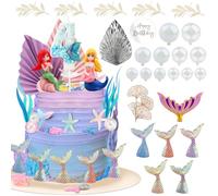 Birthday Cake Toppers, 29 PCS Mermaid Cake Toppers, Mermaid Tail Seaweed for Under the Sea Theme Girls Boys Birthday Ginkgo Leaves Cake Decoration. (4)