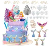 Birthday Cake Toppers, 29 PCS Mermaid Cake Toppers, Mermaid Tail Seaweed for Under the Sea Theme Girls Boys Birthday Ginkgo Leaves Cake Decoration. (6)