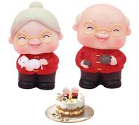 Birthday Cake Toppers Old Man and Woman Figurines Wedding Anniversary Cake Decorations DIY Party Toppers for Birthday Celebration and Events, Red