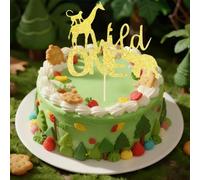 Birthday Cake Toppers,Wild One Birthday Decorations,Animal Cake Toppers-HSC Gold Glitter Jungle Safari Animals Giraffe Monkey Elephant 1st Birthdays Cake Topper for Boy Girl First Birthdays Decoration