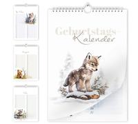 Birthday Calendar Undated Birthday Planner Wall Calendar A5 Perpetual Year-Independent Calendar Birthday Overview for Hanging Animal Design in Delicate Watercolour Forest Animals Animals