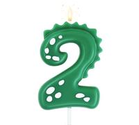 Birthday Candle 2 for Cakes, 7cm Big Size Dinasour Number Candle for Cake Decoration, Dinasour Theme Forest Theme Birthday Party, Green