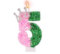 Birthday Candle, Glittery Witch Number Candle with Crown Decoration Cake Topper for Birthday Witch Themed Parties Anniversary（Number 5）