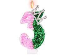 Birthday Candle, Glittery Witch Number Candle with Crown Decoration Cake Topper for Birthday Witch Themed Parties Anniversary（Number 3）