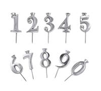 Birthday Candle Holder - Stainless Steel Reusable Set, Number Candlestick 0-9 For Cake Topper, Party Celebration Wedding Graduation, Elegant Silver Decorative |