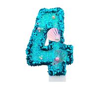 Birthday Candle - Jagowa Number 4 Numeral Birthday Candle Blue Glitter Shell Numeral Number Nine Cake Candle Cake Topper Decoration for Birthday Anniversary(Number 4)