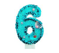 Birthday Candle - Jagowa Number 6 Numeral Birthday Candle Blue Glitter Shell Numeral Number Nine Cake Candle Cake Topper Decoration for Birthday Anniversary(Number 6)