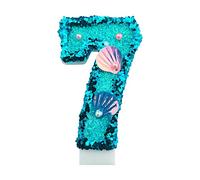 Birthday Candle - Jagowa Number 7 Numeral Birthday Candle Blue Glitter Shell Numeral Number Nine Cake Candle Cake Topper Decoration for Birthday Anniversary(Number 7)