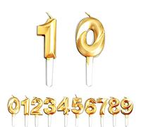 Birthday Candles, 10th Birthday Cake Candles, Cake Decoration for Birthday Party Wedding Anniversary Graduation Party Supplies (Gold, Number 0&1)