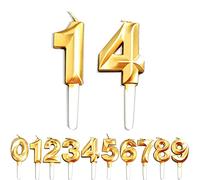 Birthday Candles, 14th/41th/1th/4th Birthday Cake Candles, Cake Decoration for Birthday Party Wedding Anniversary Graduation Party Supplies (Gold, Number 1&4)