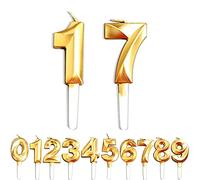 Birthday Candles, 17th/71th/1th/7th Birthday Cake Candles, Cake Decoration for Birthday Party Wedding Anniversary Graduation Party Supplies (Gold, Number 1&7)
