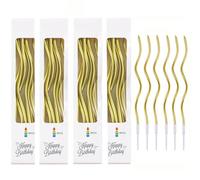 Birthday Candles,24 Pcs Cake Topper Metallic Long Thin Cupcake Candle Gold Spiral Curly Cake Candles with Holders Twisty Candle for Birthday Cakes Topper Cakes Decorations for Birthday Wedding Party