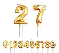 Birthday Candles, 27th/72th/2th/7th Birthday Cake Candles, Cake Decoration for Birthday Party Wedding Anniversary Graduation Party Supplies (Gold, Number 2&7)
