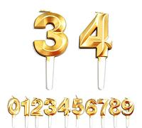 Birthday Candles, 34th/43th/3th/4th Birthday Cake Candles, Cake Decoration for Birthday Party Wedding Anniversary Graduation Party Supplies (Gold, Number 3&4)