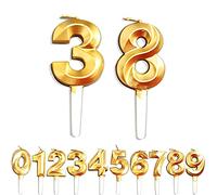 Birthday Candles, 38th/83th/3th/8th Birthday Cake Candles, Cake Decoration for Birthday Party Wedding Anniversary Graduation Party Supplies (Gold, Number 3&8)