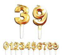 Birthday Candles, 39th/93th/3th/9th Birthday Cake Candles, Cake Decoration for Birthday Party Wedding Anniversary Graduation Party Supplies (Gold, Number 3&9)