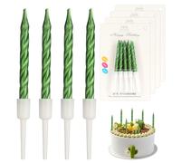 Birthday Candles, 40 Pcs Metallic Spiral Birthday Cake Candles with Holders, Thin Cupcake Candles for Birthday Cake Baby Shower Cake Wedding Party Decoration 7.5 Centimeters (Green)