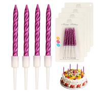 Birthday Candles, 40 Pcs Metallic Spiral Birthday Cake Candles with Holders, Thin Cupcake Candles for Birthday Cake Baby Shower Cake Wedding Party Decoration 7.5 Centimeters (Purple)