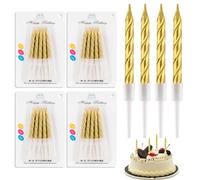 Birthday Candles, 40 Pcs Metallic Spiral Birthday Cake Candles with Holders, Thin Cupcake Candles for Birthday Cake Baby Shower Cake Wedding Party Decoration 7.5 Centimeters (Gold)