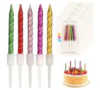 Birthday Candles, 40 Pcs Metallic Spiral Birthday Cake Candles with Holders, Thin Cupcake Candles for Birthday Cake Baby Shower Cake Wedding Party Decoration 7.5 Centimeters (Colorful)