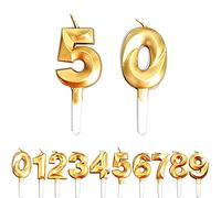 Birthday Candles, 50th Birthday Cake Candles, Cake Decoration for Birthday Party Wedding Anniversary Graduation Party Supplies (Gold, Number 0&5)