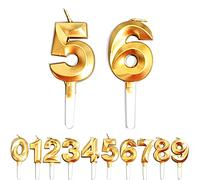 Birthday Candles, 56th/65th/5th/6th Birthday Cake Candles, Cake Decoration for Birthday Party Wedding Anniversary Graduation Party Supplies (Gold, Number 5&6)