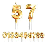Birthday Candles, 57th/75th/5th/7th Birthday Cake Candles, Cake Decoration for Birthday Party Wedding Anniversary Graduation Party Supplies (Gold, Number 5&7)