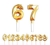 Birthday Candles, 67th/76th/6th/7th Birthday Cake Candles, Cake Decoration for Birthday Party Wedding Anniversary Graduation Party Supplies (Gold, Number 6&7)