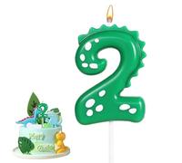 Birthday Candles, Dinosaur Number 2 Candles, Dinosaur Birthday Candle, Number 2 Candle, for Dinosaur Theme Birthday Party, Green Theme Party, Bakery Decoration, Happy Birthday Candle