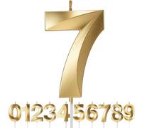 Birthday Candles Number Candles Age Year for Cakes Happy Birthday 3D Designed Wedding Anniversary Party Cake Topper Decorations (Gold, 7)