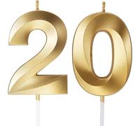 Birthday Candles Number Candles Age Year for Cakes Happy Birthday 3D Designed Wedding Anniversary Party Cake Topper Decorations (Gold, 20)