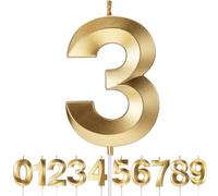 Birthday Candles Number Candles Age Year for Cakes Happy Birthday 3D Designed Wedding Anniversary Party Cake Topper Decorations (Gold, 3)