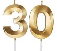 Birthday Candles Number Candles Age Year for Cakes Happy Birthday 3D Designed Wedding Anniversary Party Cake Topper Decorations (Gold, 30)