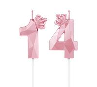 Birthday Candles Numbers 14 with Crown, 3D Candles Birthday for Cake Birthday Decoration, Birthday Candles Numbers, Birthday Candles Children for Parties, Weddings, Company Parties, Anniversaries