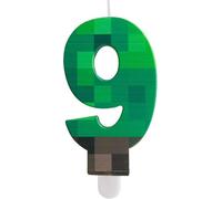 Birthday Candles Numbers Mine-Craft 9, Pixel Birthday Candles Candle, Green Candles Birthday, Cake Decoration Birthday, Cartoon Gaming Themes for Girls Boys Children Birthday Candles Cake Party