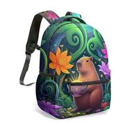 Birthday Capybara 16 Inch All Over Print Backpack Vibrant Floral Jungle Graphic School Bag for Kids Girls Boys (07)