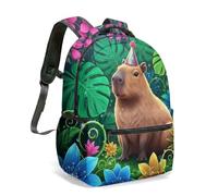 Birthday Capybara 16 Inch All Over Print Backpack Vibrant Floral Jungle Graphic School Bag for Kids Girls Boys (01)