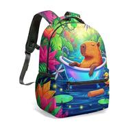 Birthday Capybara 16 Inch All Over Print Backpack Vibrant Floral Jungle Graphic School Bag for Kids Girls Boys (09)