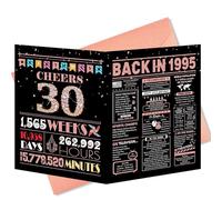 Birthday Card 10.6x7.9 In Large Vintage Poster Card Decoration Gift 30th,40th,50th Birthdays Party Gift Pink and Black Home Decor Birthday Newspaper Creative Festival Present for Men Women (30th)